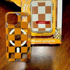 Magnetic Gingham brown Plaid Wallet bundle. Case and a wallet included.